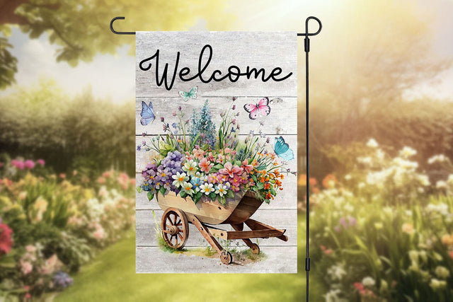 Wheelbarrow with flowers Garden Flag Sublimation Design Sublimation BijouBay 