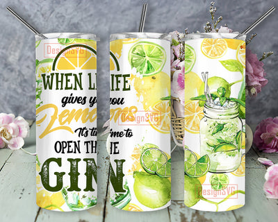 When Life Gives You Lemons It's Time To Open The Gin Tumbler Png, Lemons 20oz Full Tumbler Wrap, Gin Lover Tumblers Png, Funny Gin Sublimation Design, Alcohol Gift, Instant Download Sublimation DesignSVG 