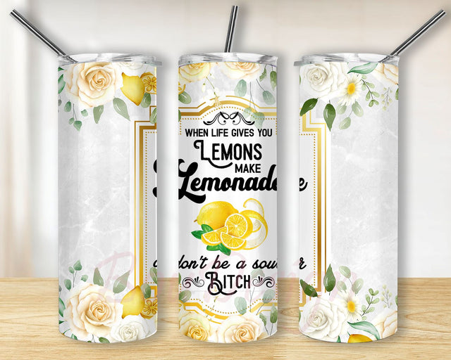 When Life Gives You Lemons, Make Lemonade, 20oz Skinny Tumbler, Sublimation Designs for Straight Tapered Tumbler PNG File Digital Download Sublimation BouDesign 