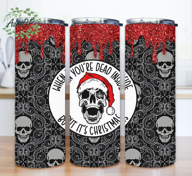 When You're Dead Inside But It's Christmas Tumbler Png, Santa Skull 20oz Skinny Tumbler, Skull Tumbler Wrap, Christmas Tumbler Design, Instant Download Sublimation AdriOP 