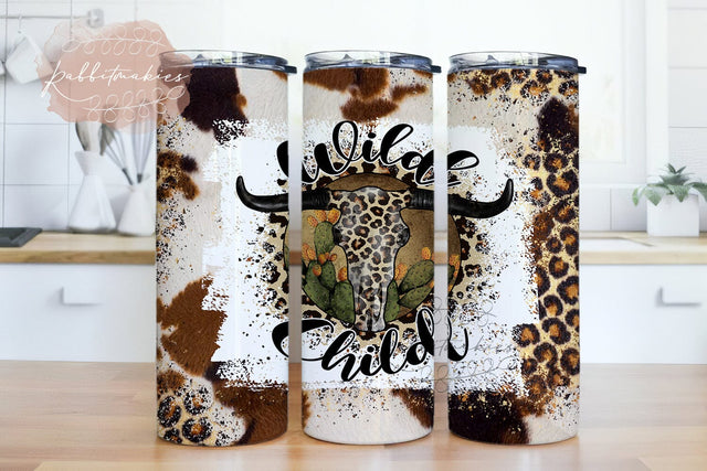 Whild boho 20oz skinny tumbler sublimation png, Bull Skull design, Leopard print, Cactus png, Grunge effect, Cowgirl Png, Cow skull, Sublimation Design Sublimation Rabbitmakies 