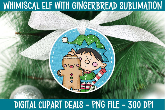 Whimiscal Elf with Ginger Christmas Ornament Design Sublimation Digital Clipart Deals 