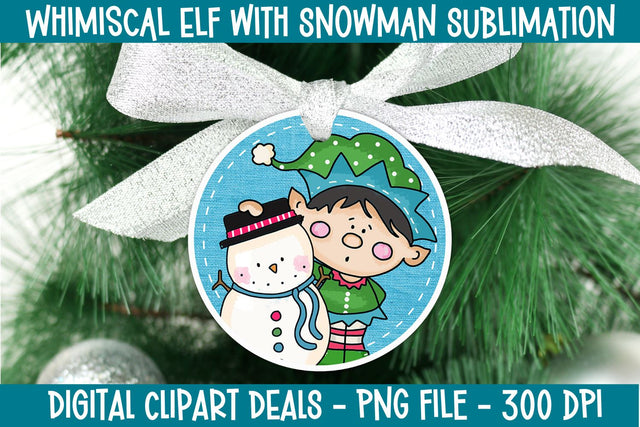 Whimiscal Elf with Snowman Sublimation Design Sublimation Digital Clipart Deals 