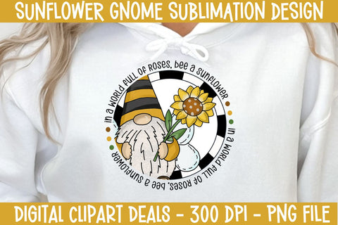 Whimsical Bumble Bee Gnome Sublimation Design - Sunflower & Bee Art Sublimation Digital Clipart Deals 