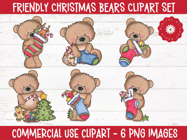 Whimsical Christmas Bears Clipart Set - DIY Crafting, Teachers, Parents Sublimation Digital Clipart Deals 