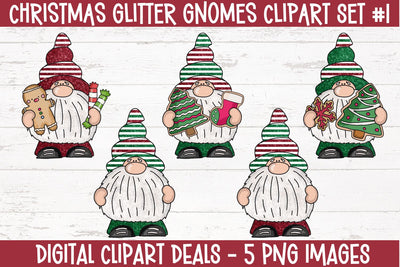 Whimsical Christmas Glitter Gnomes - Christmas Gnomes Clipart Set #1 Sublimation Digital Clipart Deals 
