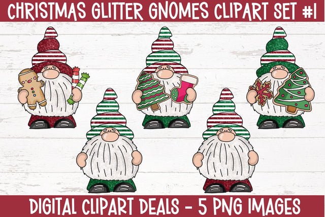 Whimsical Christmas Glitter Gnomes - Christmas Gnomes Clipart Set #1 Sublimation Digital Clipart Deals 