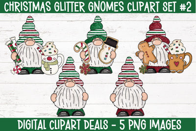 Whimsical Christmas Glitter Gnomes - Christmas Gnomes Clipart Set #2 Sublimation Digital Clipart Deals 