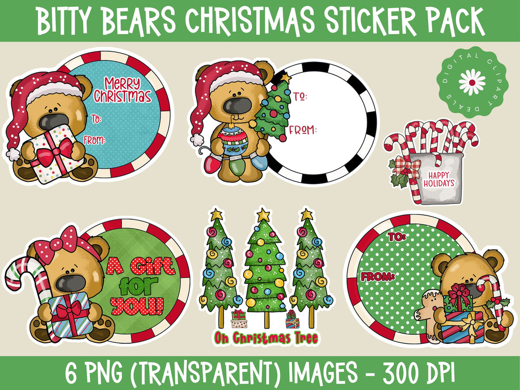 Whimsical Christmas Sticker Pack - Bitty Bears Holiday DIY Stickers ...