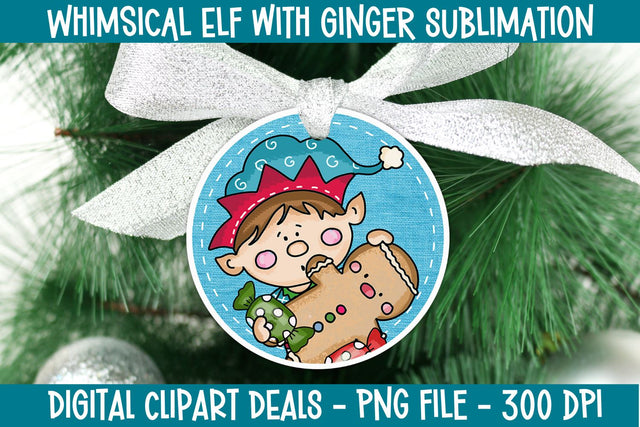 Whimsical Elf with Ginger PNG for Sublimation | Christmas Tree Ornament Design Sublimation Digital Clipart Deals 