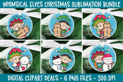 Whimsical Elves Christmas Round Sublimation Bundle | Christmas Ornament Bundle Sublimation Digital Clipart Deals 