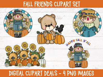 Whimsical Fall Clipart Set - Autumn Friends and Props - Digital Download Sublimation Digital Clipart Deals 