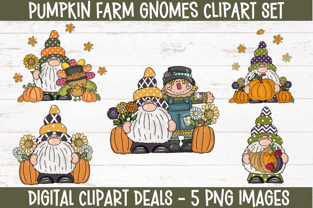 Whimsical Fall Gnomes Clipart Set - Pumpkin Farm Clip Art Sublimation Digital Clipart Deals 