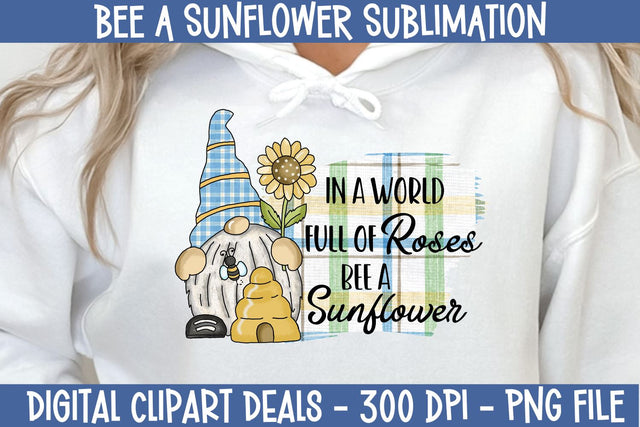 Whimsical Gnome Bee Sunflower Sublimation Design PNG Sublimation Digital Clipart Deals 