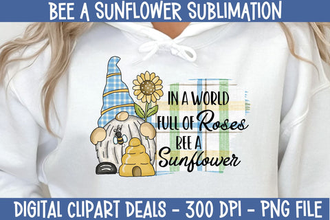 Whimsical Gnome Bee Sunflower Sublimation Design PNG Sublimation Digital Clipart Deals 
