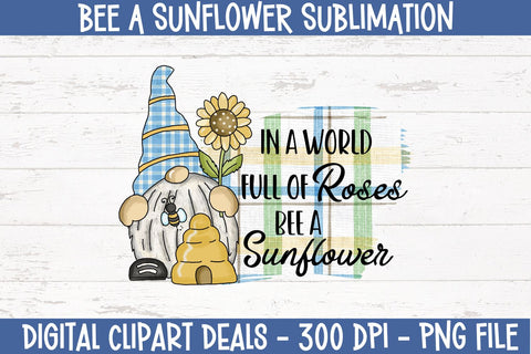 Whimsical Gnome Bee Sunflower Sublimation Design PNG Sublimation Digital Clipart Deals 