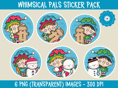 Whimsical Pals Sticker Set - Set of 6 Whimsical Holiday Stickers Sublimation Digital Clipart Deals 