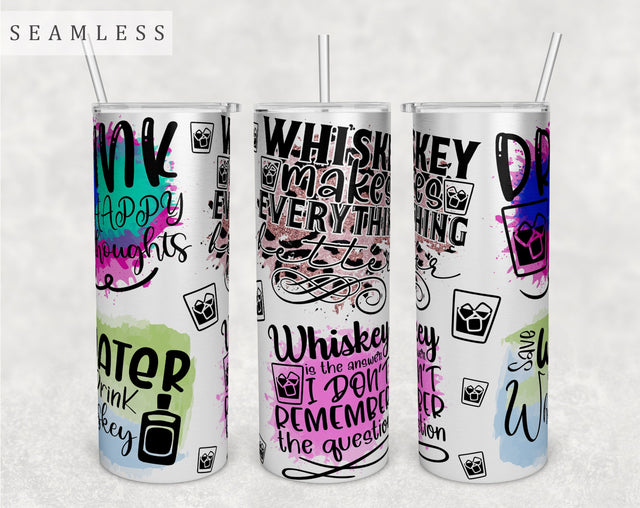 Whiskey Quotes Tumbler Wrap, 20 Oz Skinny Tumbler Whiskey Sayings Sublimation Design, Seamless Alcohol Tumbler PNG Sublimation HappyDesignStudio 