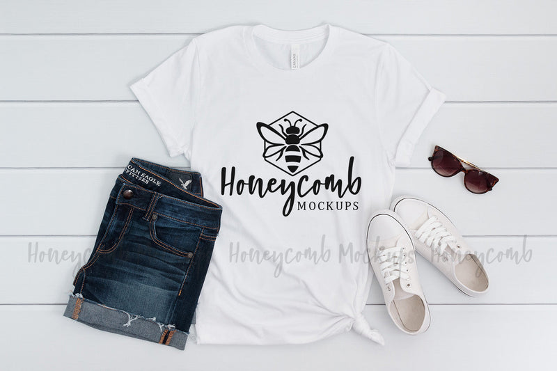 White 3001 Mockup, Bella Canvas Mockup, Summer Mockup, Women's T-Shirt Mockup Mock Up Photo Honeycomb Mockups 