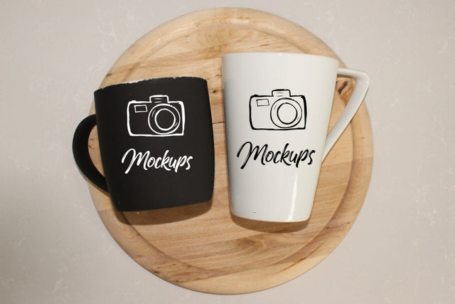 White and Black Mugs Mockups, Mugs Mock Up, Home Mockup, Coffee Mug, Vertical, Flat Lay Pictures, Digital Mockups, Photography, Jpg Image Mock Up Photo ArtStudio 