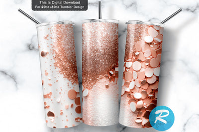 White and Rose Gold-Glitter 20 oz / 30 oz Tumbler PNG Sublimation Regulrcrative 