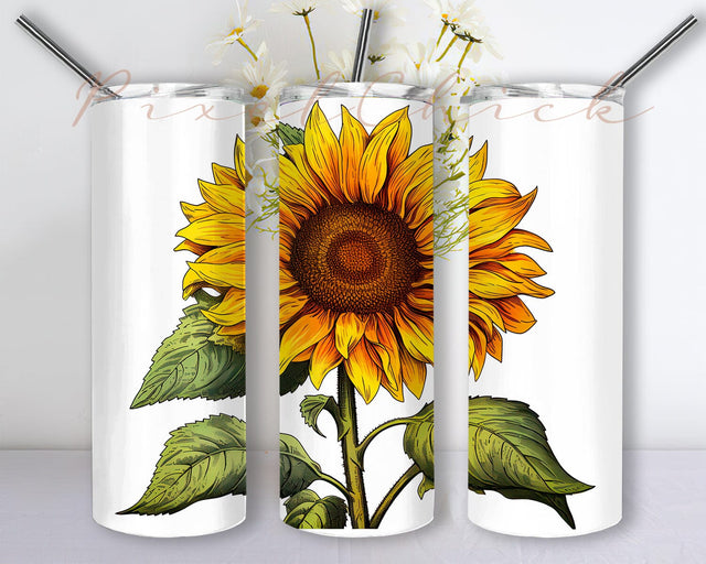 White Background Sunflower 20oz Skinny Tumbler Sublimation Design Png, Sunflower Tumbler Wrap Design, Sunflower Faith Cross Tumbler, Vintage Sunflowers Tumbler, Watercolor Flowers Sublimation PixelChick 