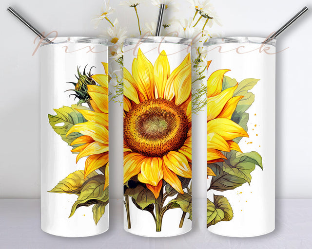 White Background Sunflower 20oz Skinny Tumbler Sublimation Design Png, Sunflower Tumbler Wrap Design, Sunflower Faith Cross Tumbler, Vintage Sunflowers Tumbler, Watercolor Flowers Sublimation PixelChick 