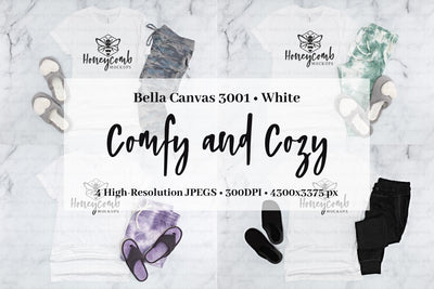 White Bella Canvas 3001 Mockup Bundle, Women's White T-Shirt Mockup, Comfy and Cozy Mockup Mock Up Photo Honeycomb Mockups 
