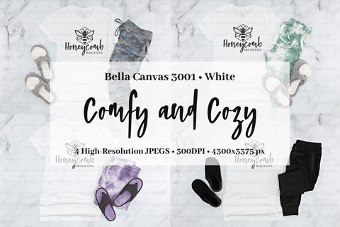White Bella Canvas 3001 Mockup Bundle, Women's White T-Shirt Mockup, Comfy and Cozy Mockup Mock Up Photo Honeycomb Mockups 