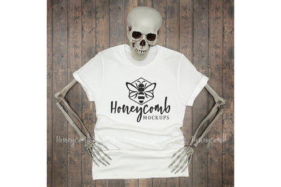 White Bella Canvas 3001 Mockup, Halloween Mockup, Women's White T-Shirt Mockup, Skeleton Mockup Mock Up Photo Honeycomb Mockups 