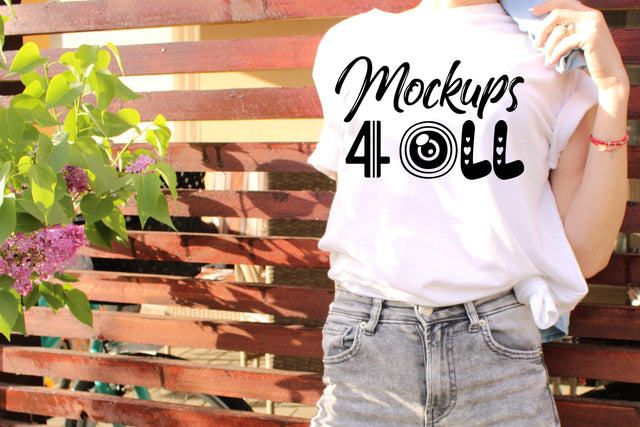 White Bella Canvas 3001 Mockup, Stylish Women’s Mockup, Bella Canvas Model Mockup, White tshirt model, Outdoors Photo Mock Up, Flower Tree, Mock Up Photo ArtStudio 