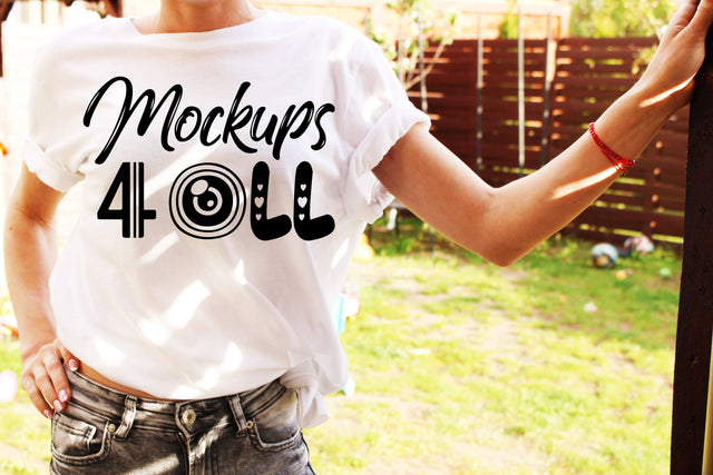 White Bella Canvas 3001 Mockup, Stylish Women’s Mockup, Bella Canvas Model Mockup,Jeans Shirt, White tshirt model, Outdoors Photo Mock Up Mock Up Photo ArtStudio 