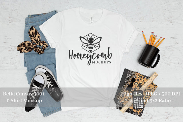 White Bella Canvas 3001 Mockup, Teacher T-Shirt Mockup, School Mockup Mock Up Photo Honeycomb Mockups 