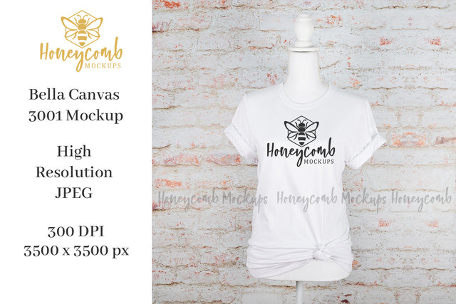 White Bella Canvas 3001 Mockup, Women's T-Shirt Mockup, Mannequin Mockup, White T-Shirt Mockup Mock Up Photo Honeycomb Mockups 