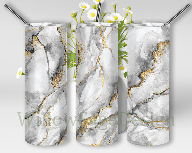 White Black and Gold Marble Tumbler Wrap, Abstract Marble 20oz Skinny Tumbler, Marble Glitter Tumbler Png, Marble Sublimation Design, Digital Download Sublimation WillowSageDesign 
