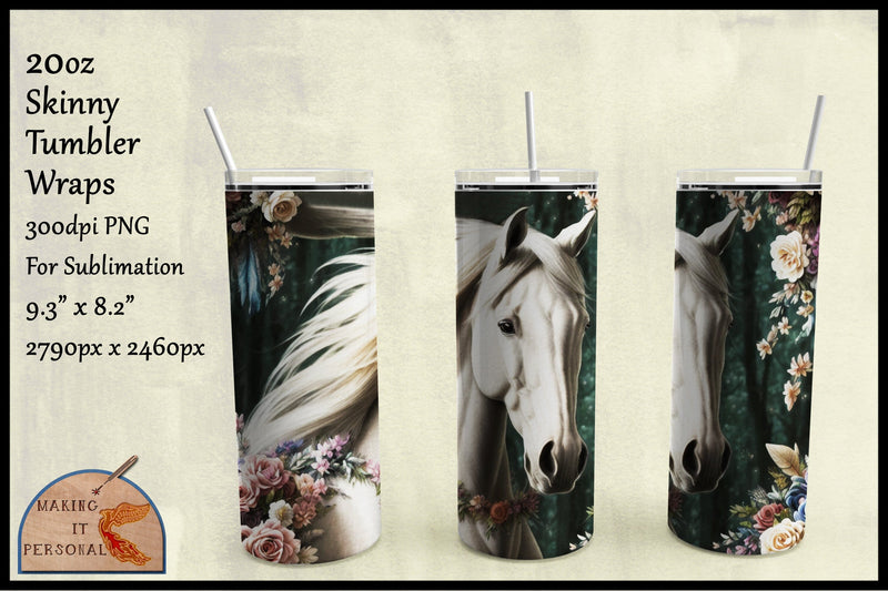 White Boho Horse - 20oz Skinny Tumbler Wrap - So Fontsy