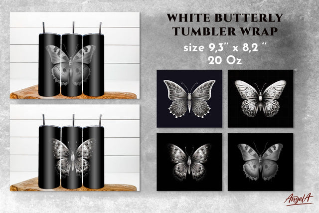 White butterfly tumbler wrap bundle. Sublimation tumbler PNG Sublimation Angelina Semenova 