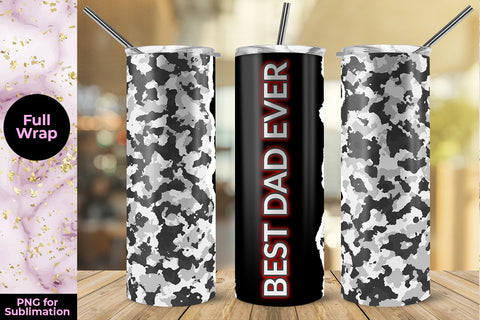 White Camouflage Best Dad Ever 20oz Skinny Tumbler Wrap Sublimation Template Sublimation Sublimatiz Designs 