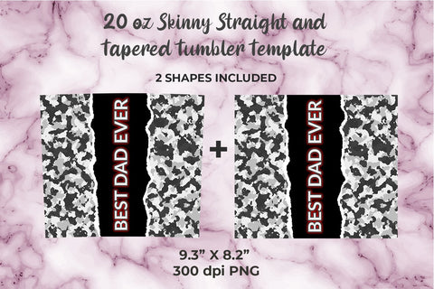 White Camouflage Best Dad Ever 20oz Skinny Tumbler Wrap Sublimation Template Sublimation Sublimatiz Designs 
