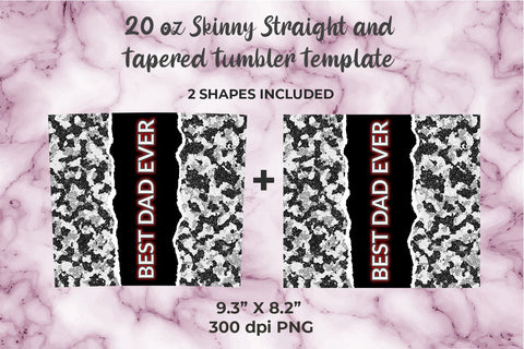 White Camouflage Best Dad Ever 20oz Skinny Tumbler Wrap Sublimation Template Sublimation Sublimatiz Designs 