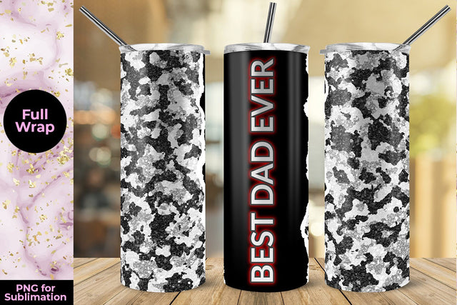 White Camouflage Best Dad Ever 20oz Skinny Tumbler Wrap Sublimation Template Sublimation Sublimatiz Designs 
