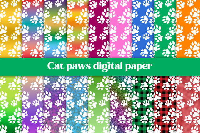White cat paws digital paper | Animal digital paper Sublimation Svetana Studio 