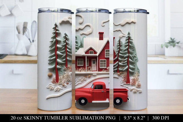 White Christmas 3D Tumbler Wrap, Christmas Truck Tumbler PNG Sublimation BijouBay 
