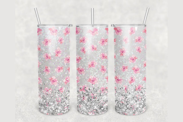 White Faux Glitter Floral Tumbler sublimation design 20 oz skinny tumbler wrap Sublimation BambinaCreations 