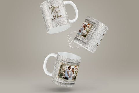 White Floral Photo Mug Png, Wedding Mug Wrap, Add Your Text, Single Image Picture Frame Mug, 11 & 15 Oz Mug Cricut Press Sublimation Wrap Sublimation Syre Digital Creations 