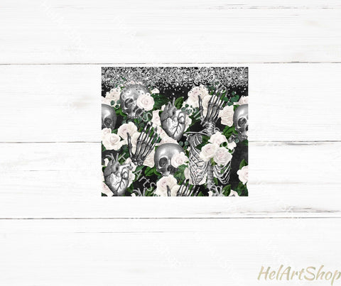 White Flowers Skull Tumbler | Seamless PNG Sublimation Sublimation _HelArtShop_ 