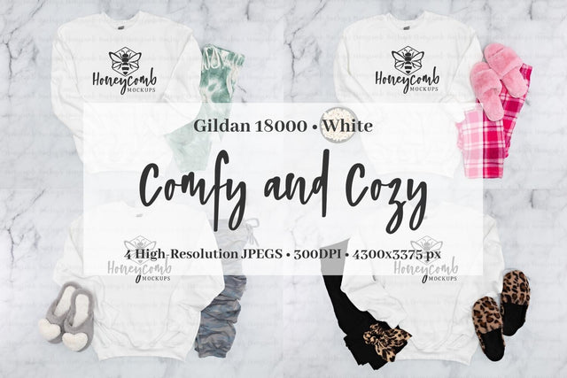 White Gildan 18000 Sweatshirt Mockup Bundle, Women's Sweatshirt Mockup, Comfy and Cozy Mockup Mock Up Photo Honeycomb Mockups 