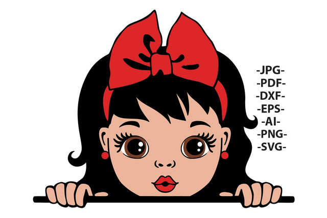 White Girl Peekaboo Svg, Red Ribbon Svg, Little Princess Svg, Queen Girl Svg, Sweet Girl Svg, Brown Eyes Svg, Svg Cut Files SVG 1uniqueminute 