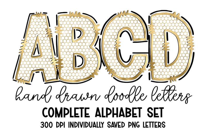 White & Gold Honeycomb Hand Drawn Doodle Letters Sublimation BijouBay 