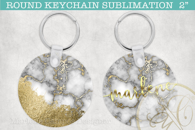 White Marble Round Keychain Sublimation Sublimation Marlene Campos 